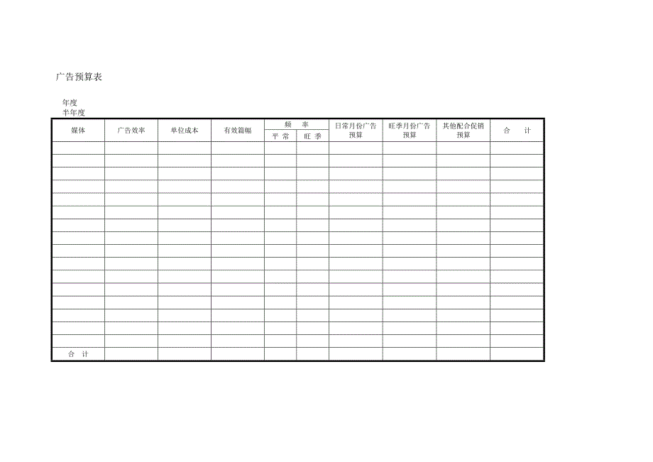 酒店管理表格  广告预算表_第2页