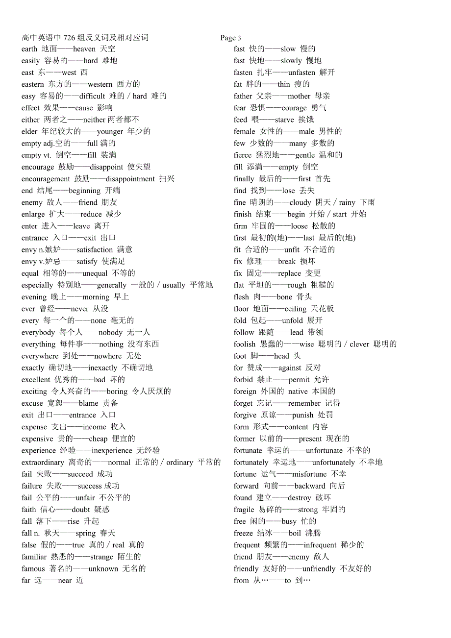 高中英语中726组反义词及相对应词_第3页