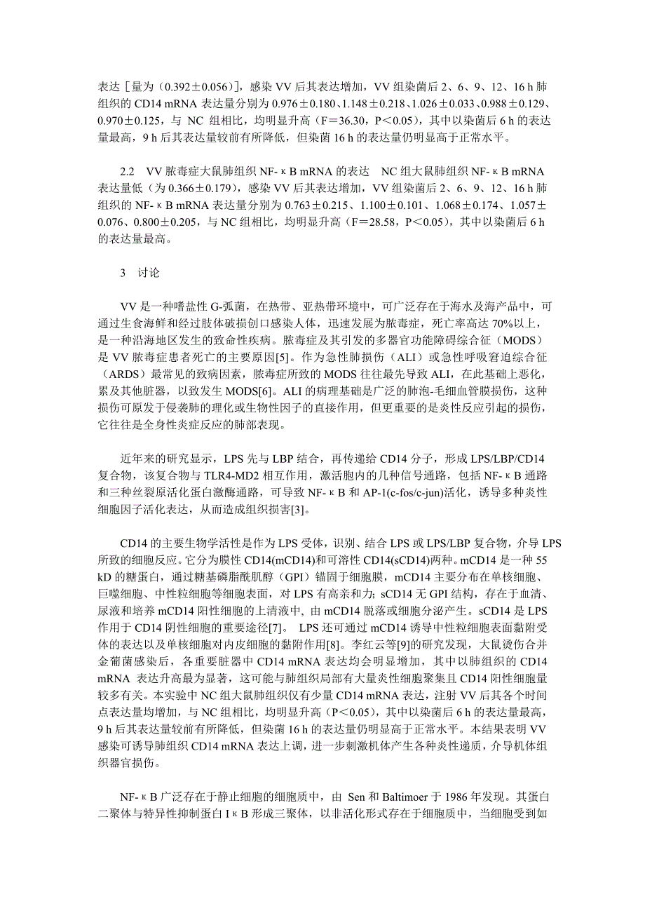 创伤弧菌脓毒症大鼠肺组织脂多糖受体CD14 mRNA、核因子-κB的基因动态表达_第3页