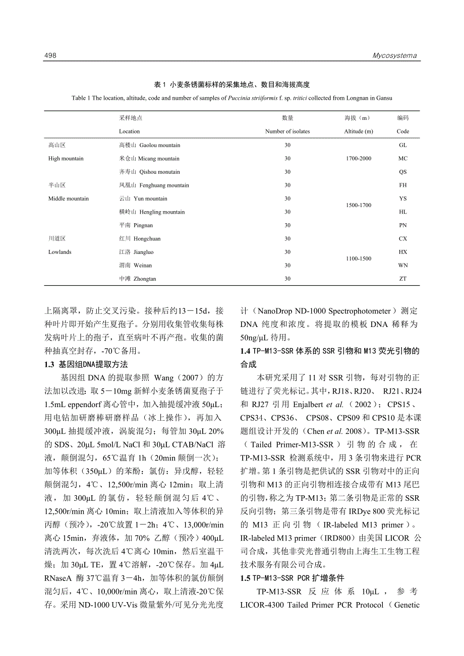 陇南地区不同海拔区域内小麦条锈菌群体遗传多样性分_第3页