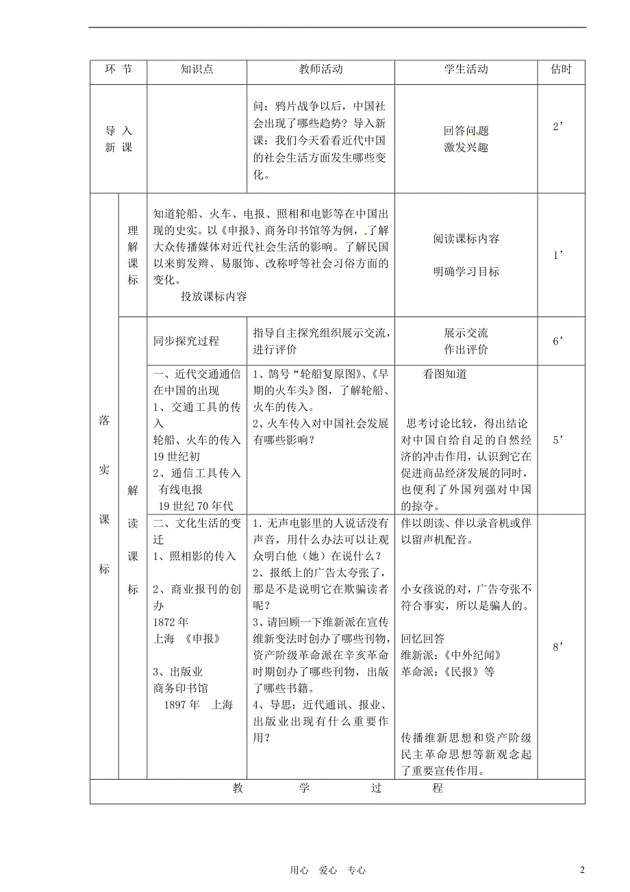 八年级历史上册《第20课 社会生活的变化》教案 人教新课标版_第2页