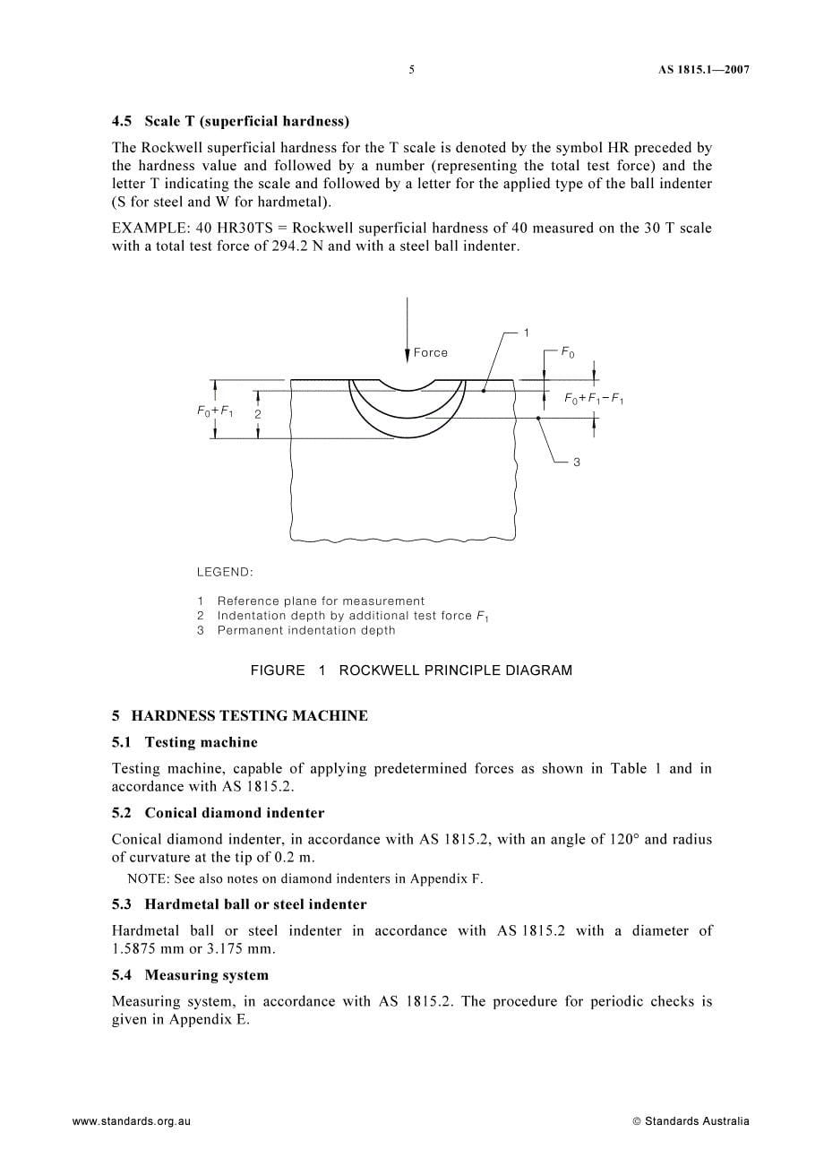 AS 1815.1-2007 Metallic materials—Rockwell hardness test Method 1 Test method (scales A,B,C,D,E,F,G,H,K,N,T)_第5页