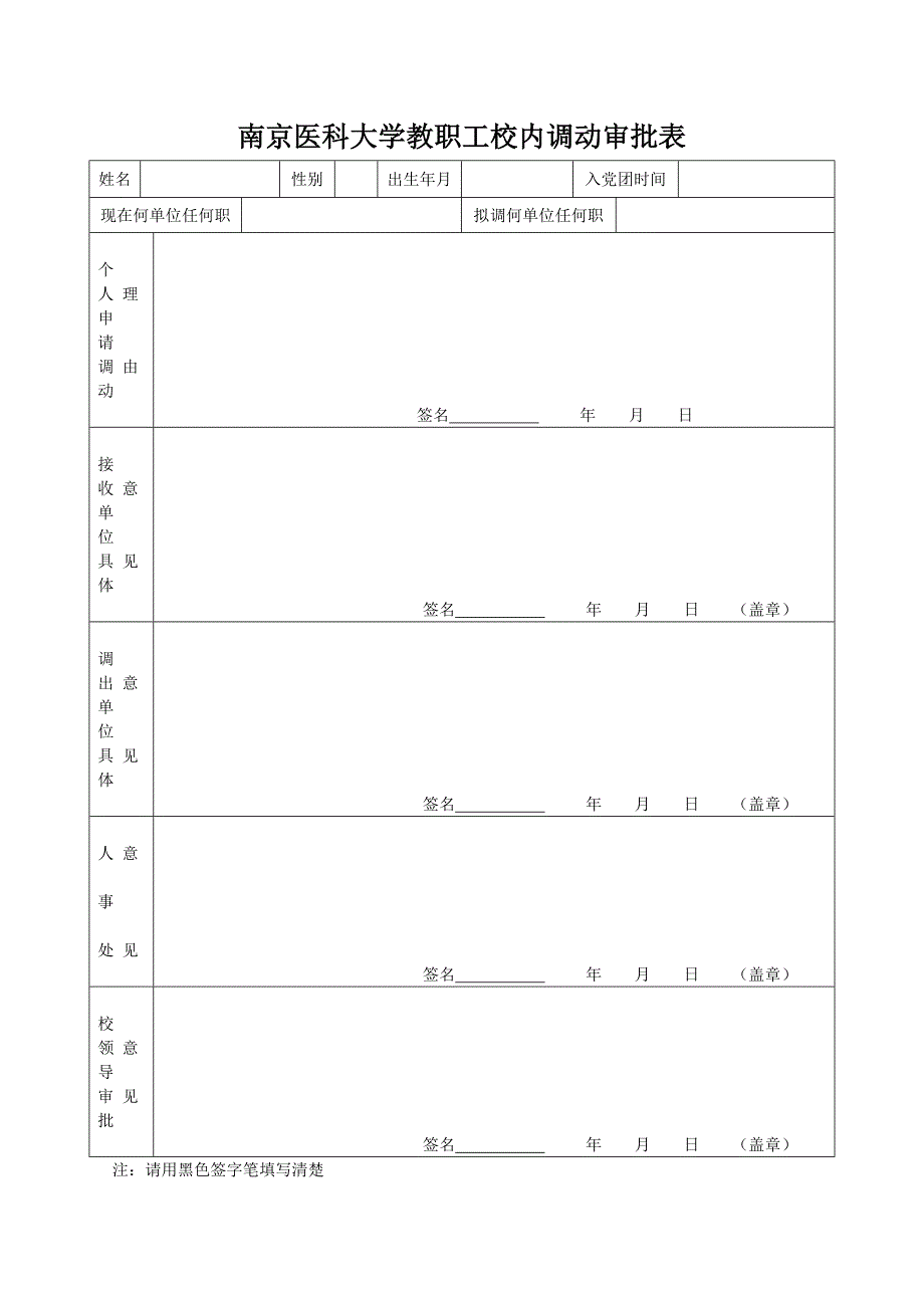 南京医科大学教职工校内调动审批表_第1页