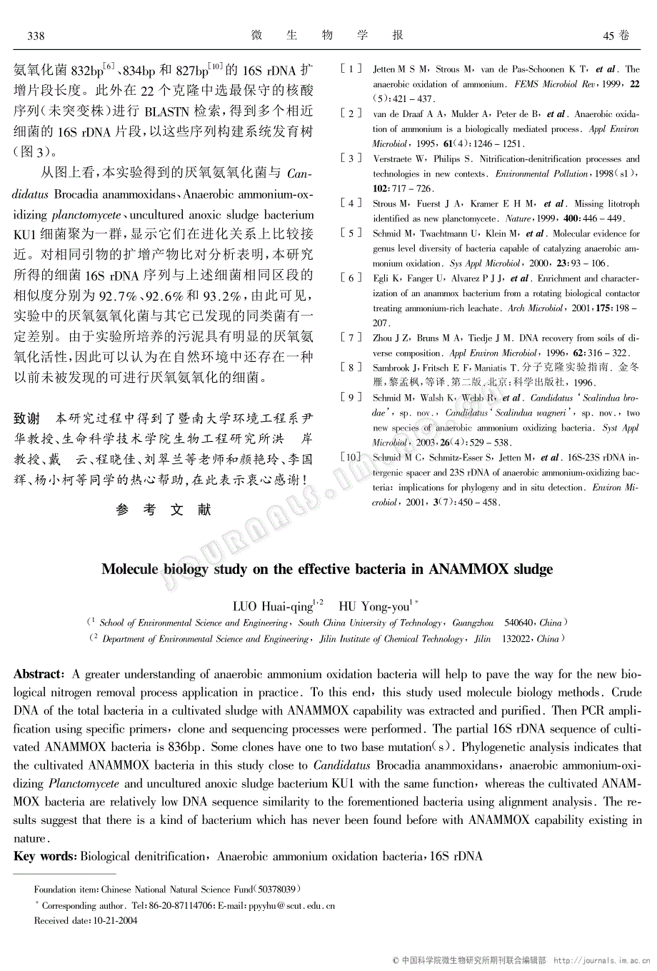 厌氧氨氧化污泥中效应菌的分子生物学研究_第4页