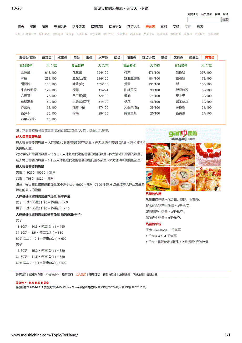 常见食物热量表-其他类_第1页