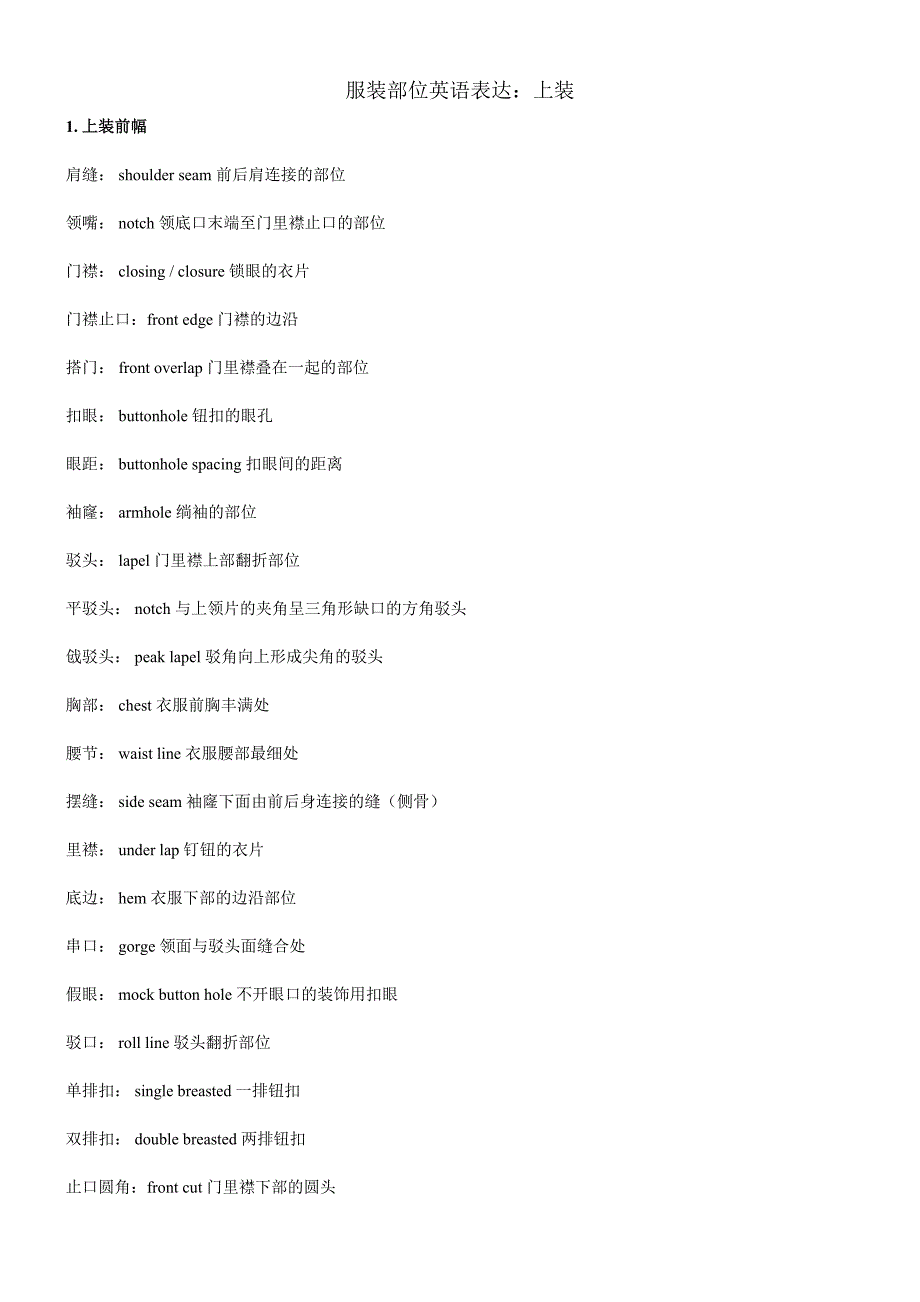 服装部位英语表达：上装_第1页