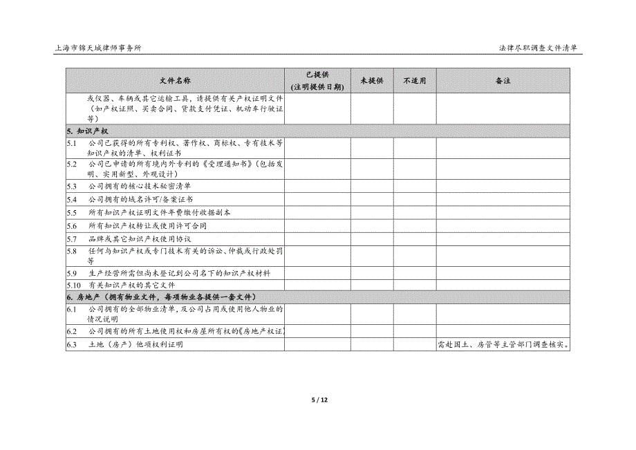 ipo项目法律尽职调查文件清单-锦天城20141204_第5页