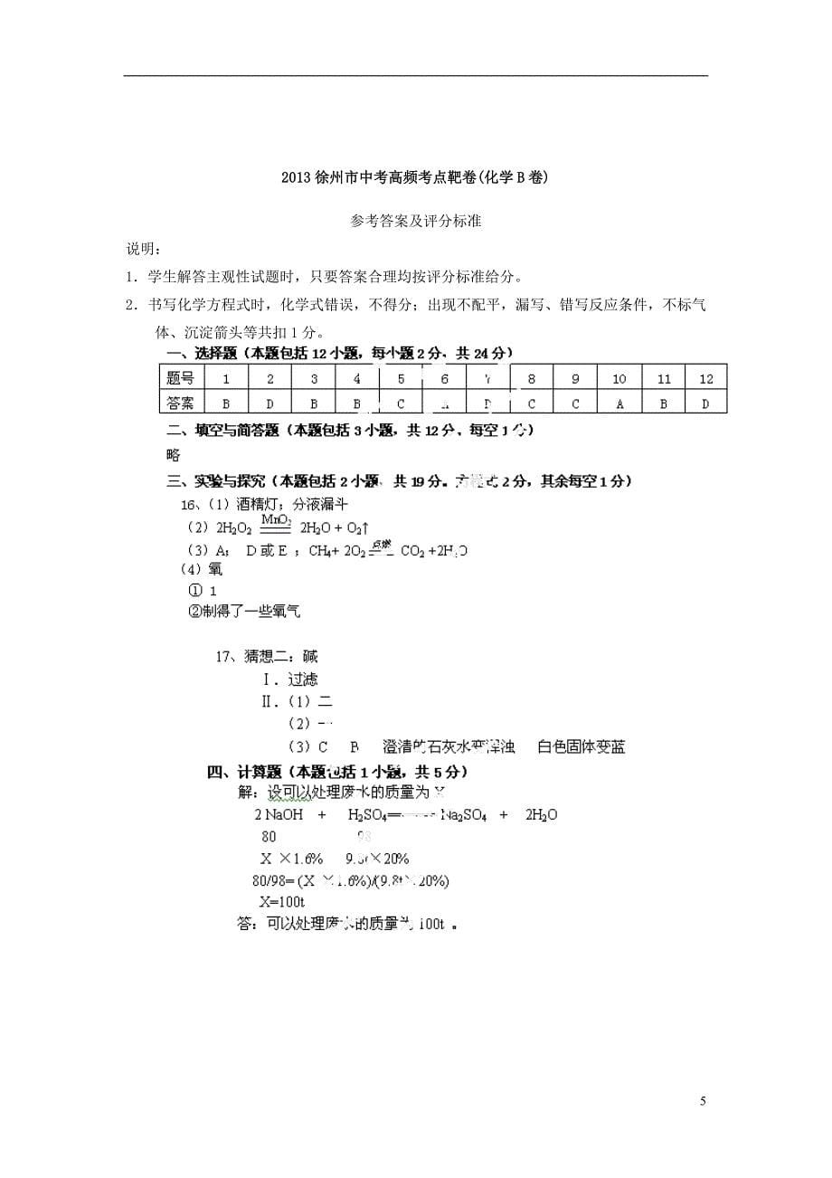 中考化学高频考点靶卷试题（b卷）_第5页