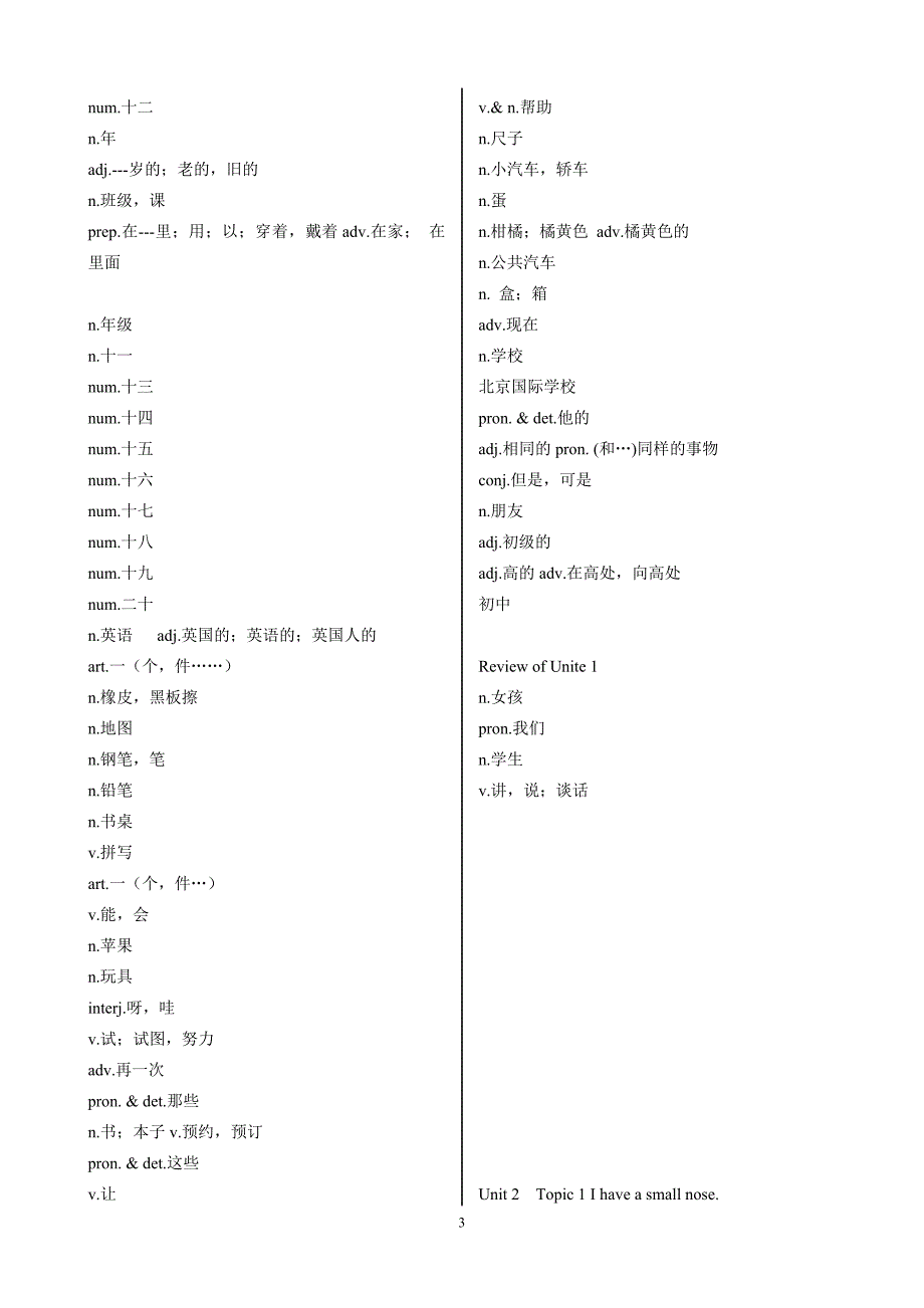 2015仁爱七年级英语上册单词表(纯中文-默写版)_第3页