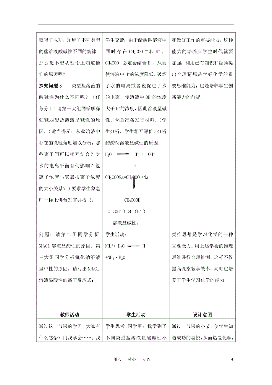 高中化学 第三章 水溶液中的电离平衡 第三节盐类的水解(第一课时)学案 新人教版选修4_第4页