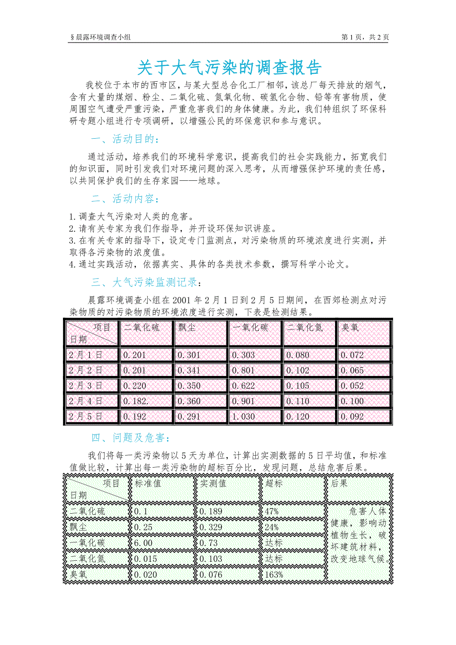 关于大气污染的调查报告_第1页