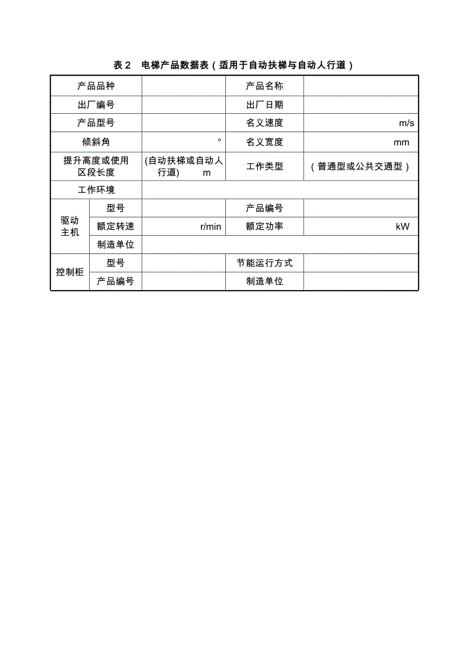 表1电梯产品数据表（自动扶梯与自动人行道除外）_第2页