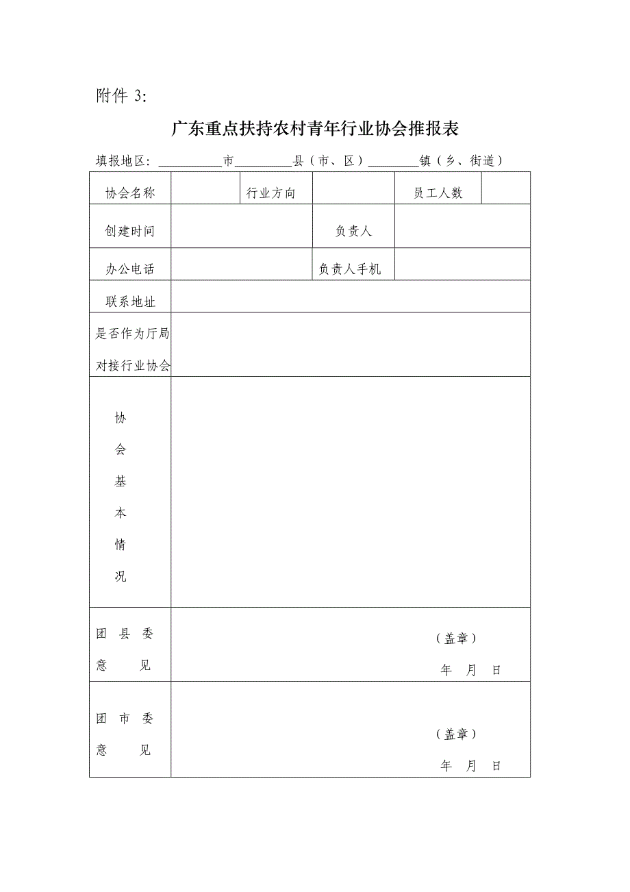 广东重点扶持农村青年行业协会推报表_第1页