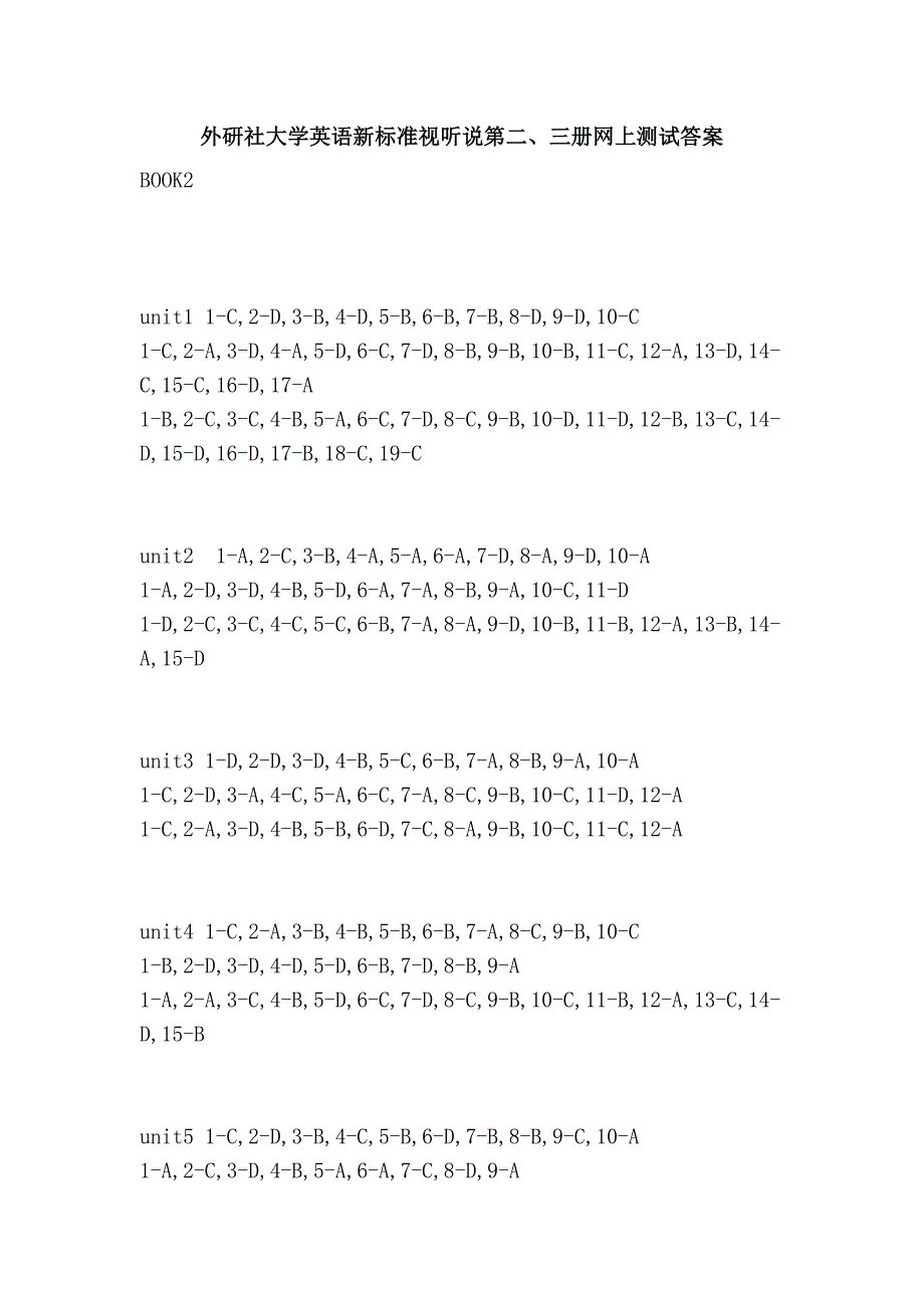 外研社大学英语新标准视听说第二、三册网上测试答案_第1页