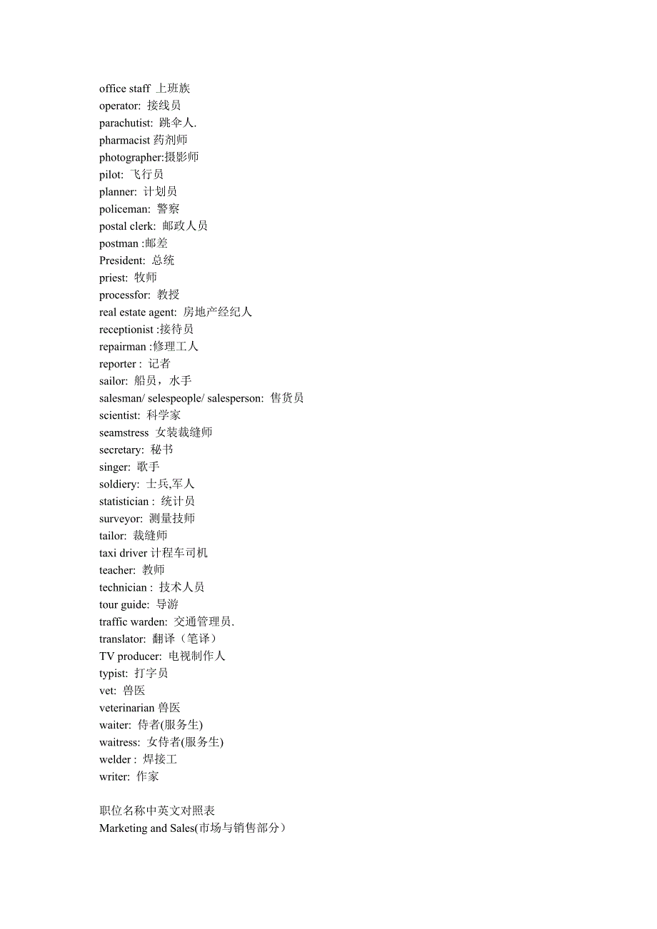 常见职业词汇中英翻译对照_第3页