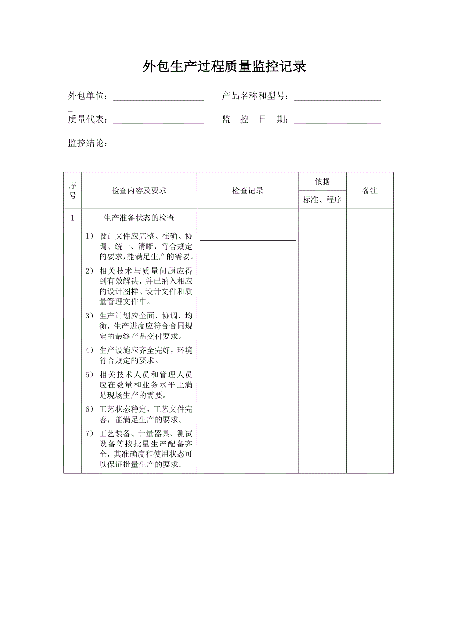 外包生产过程质量监控记录_第1页