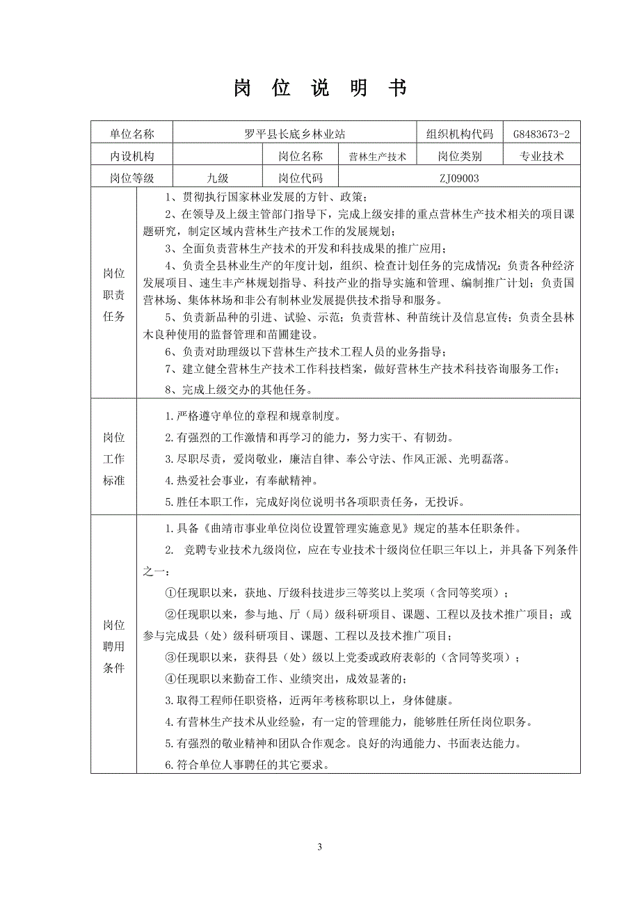 营林生产技术 岗位说明书_第3页