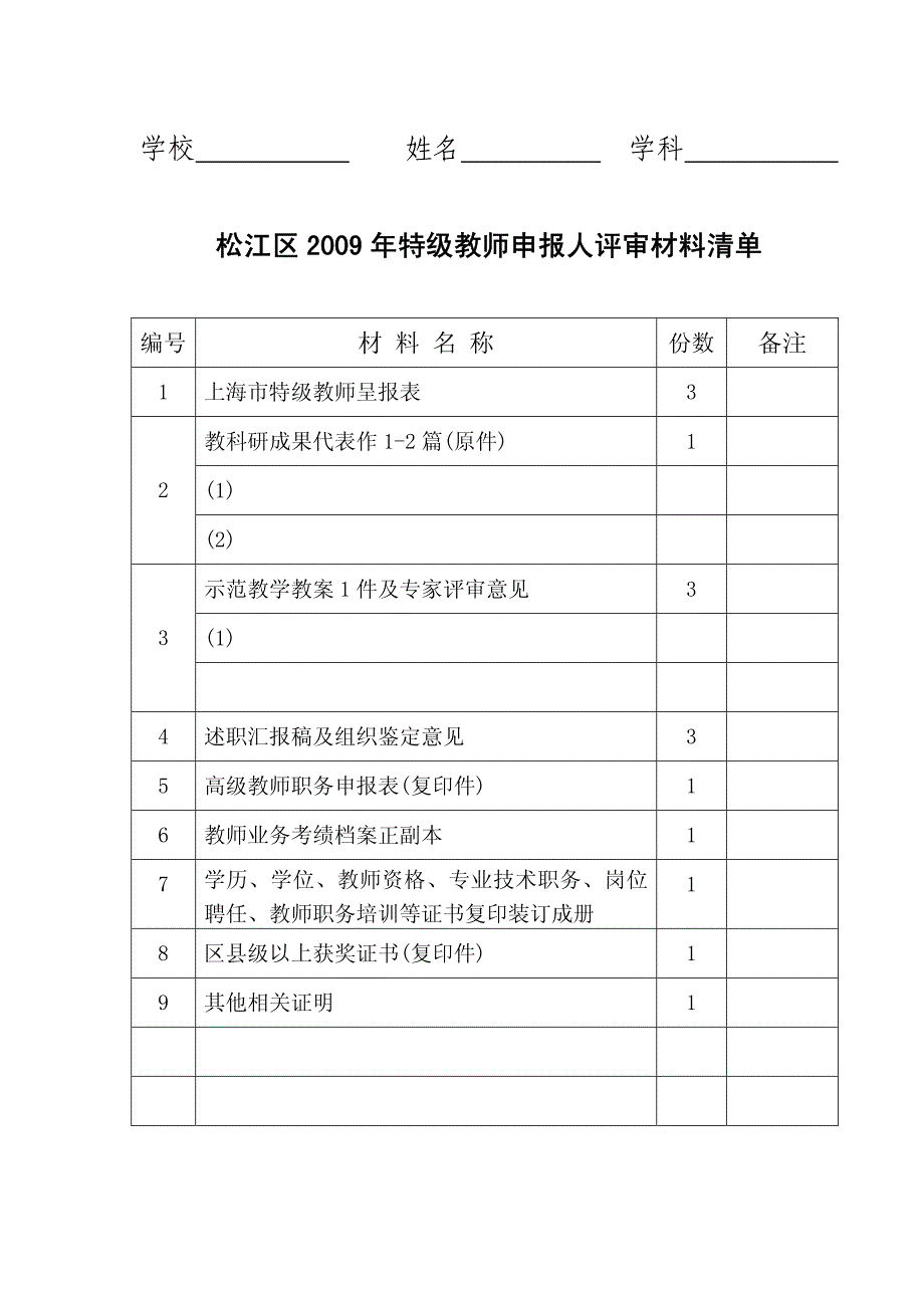 松江区特级教师申报人评审材料清单_第1页