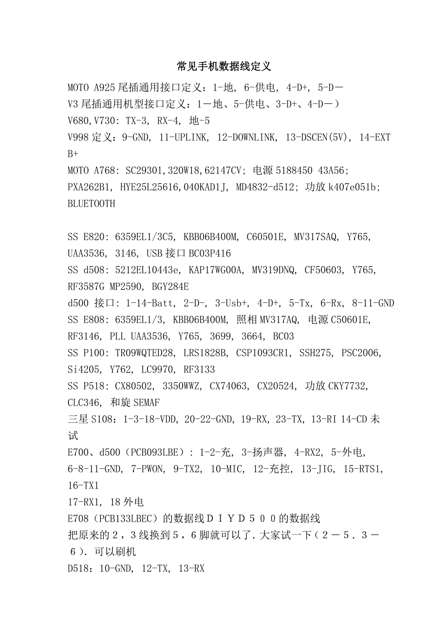 常见手机数据线定义_第1页