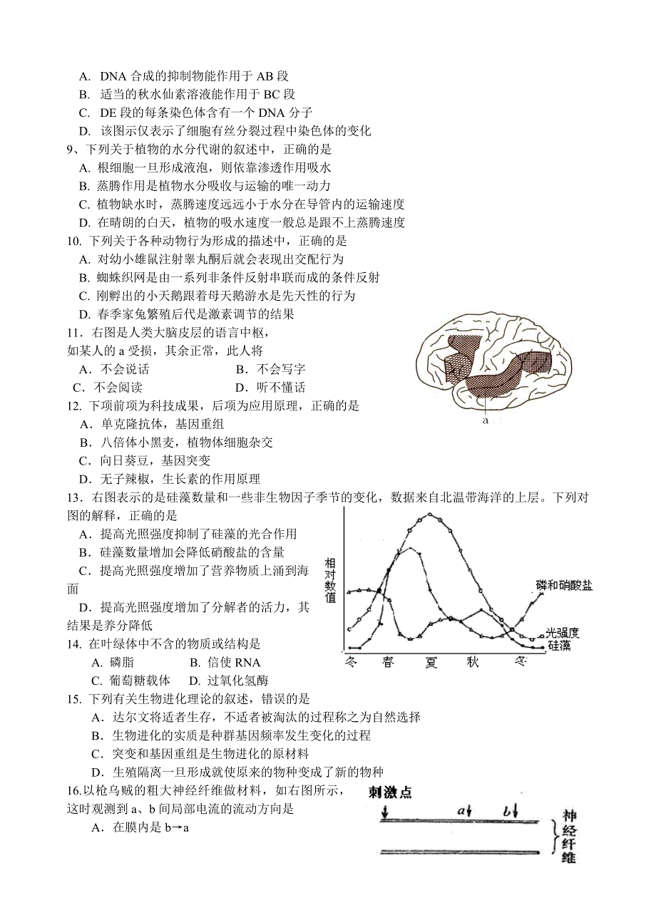 苏州市高三生物考前调研卷_第2页