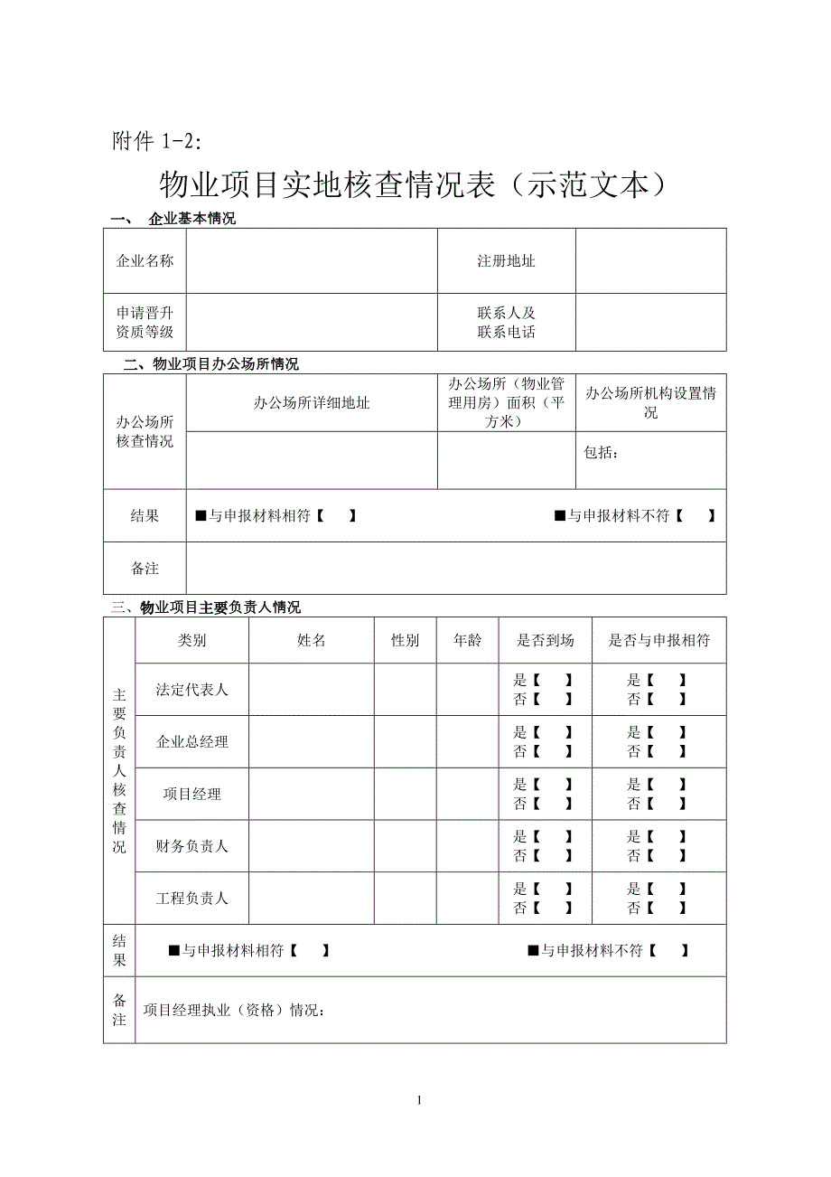 物业项目实地核查情况表(示范文本)_第1页