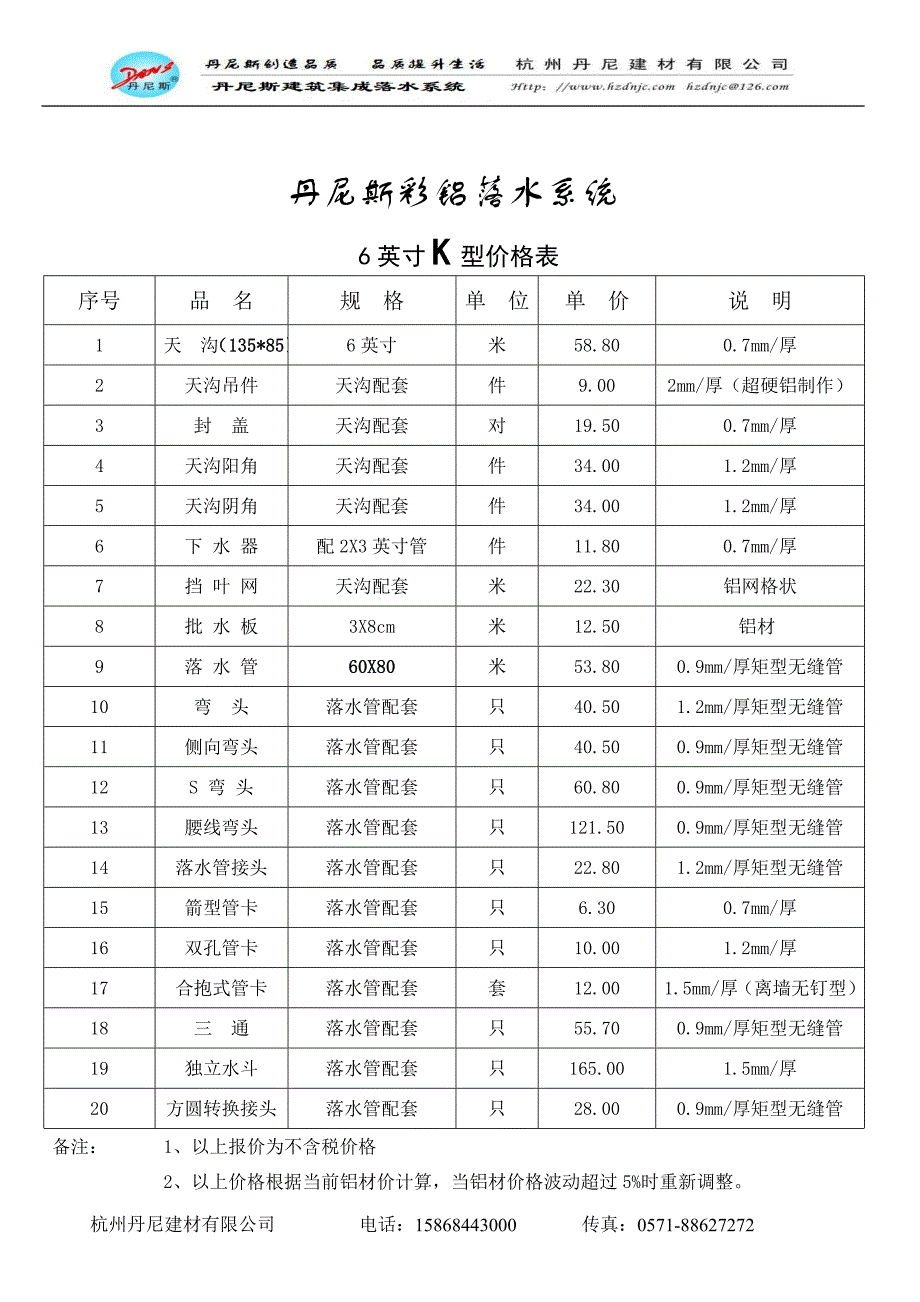 丹尼斯彩铝价格表2_第2页