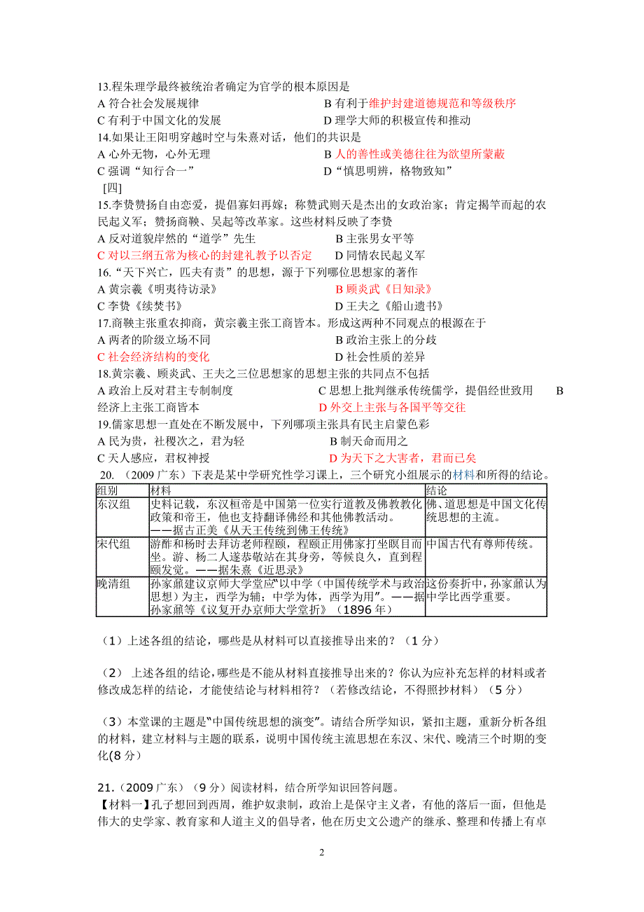 高中历史(人民版)必修三 专题一、二 单元检测试卷_第2页