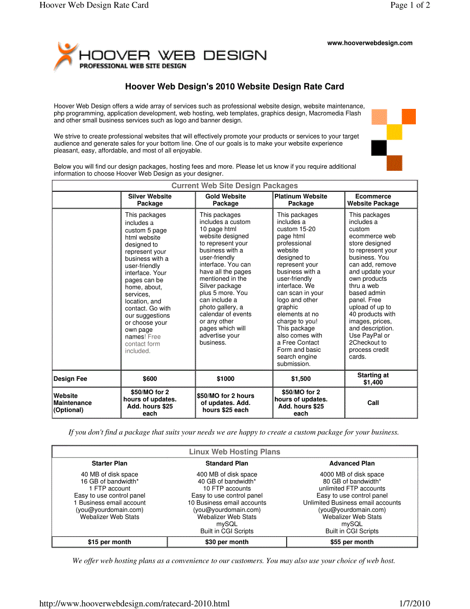 Hoover Web Design Rate Card_第1页