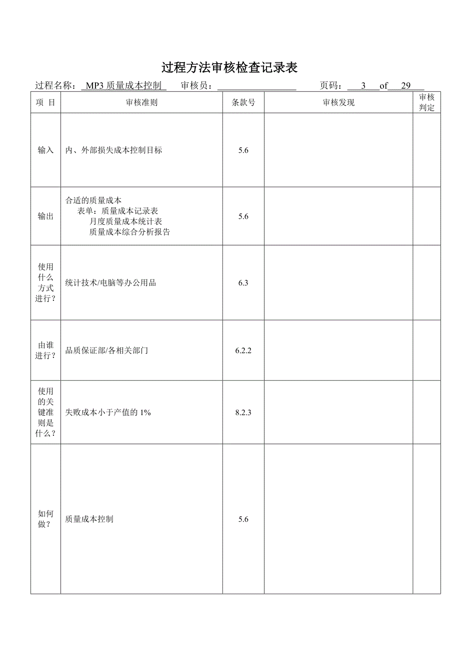 TS16949过程方法内审检查表_第3页