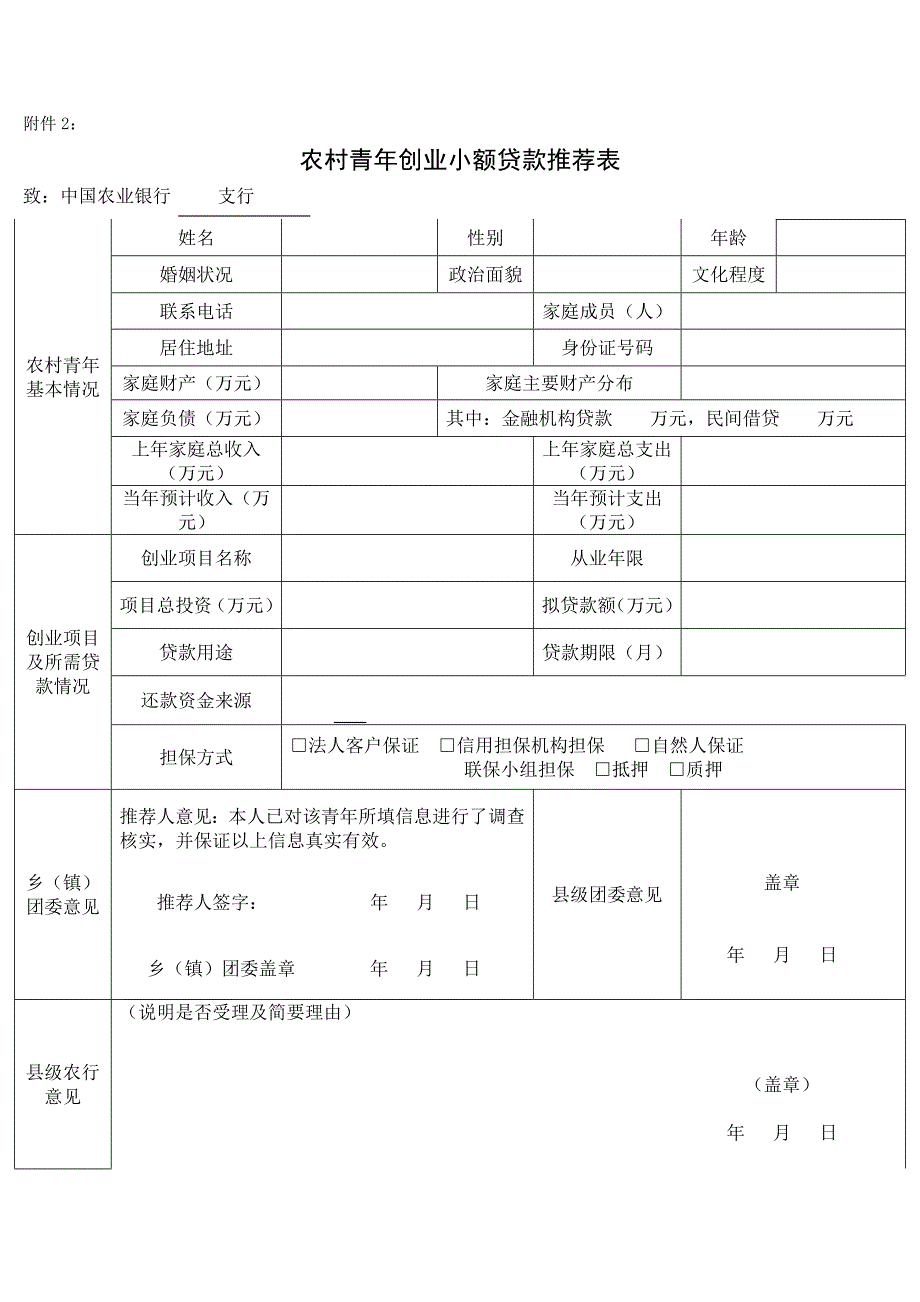 农村青年创业小额贷款推荐表_第1页