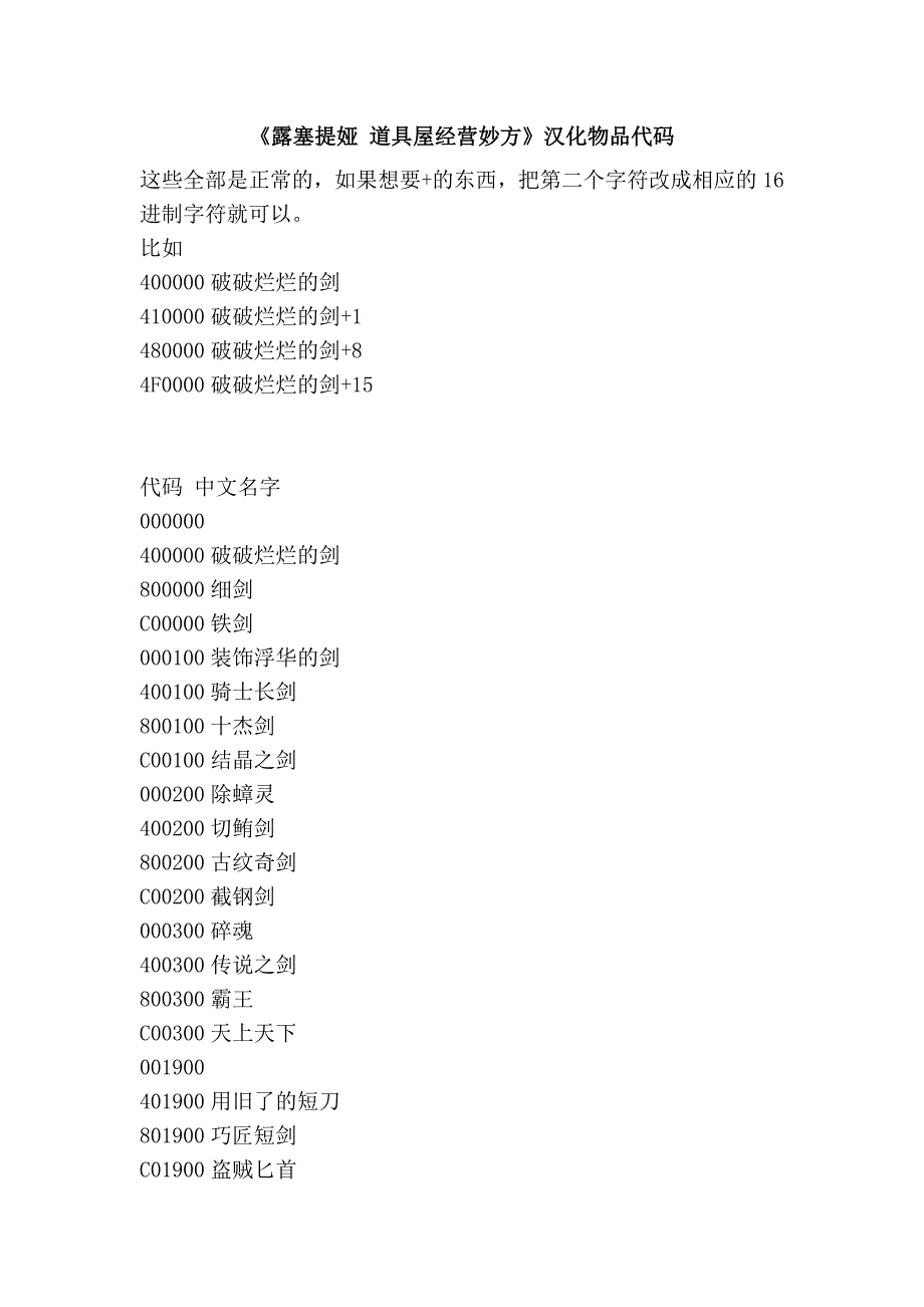 《露塞提娅 道具屋经营妙方》汉化物品代码_第1页