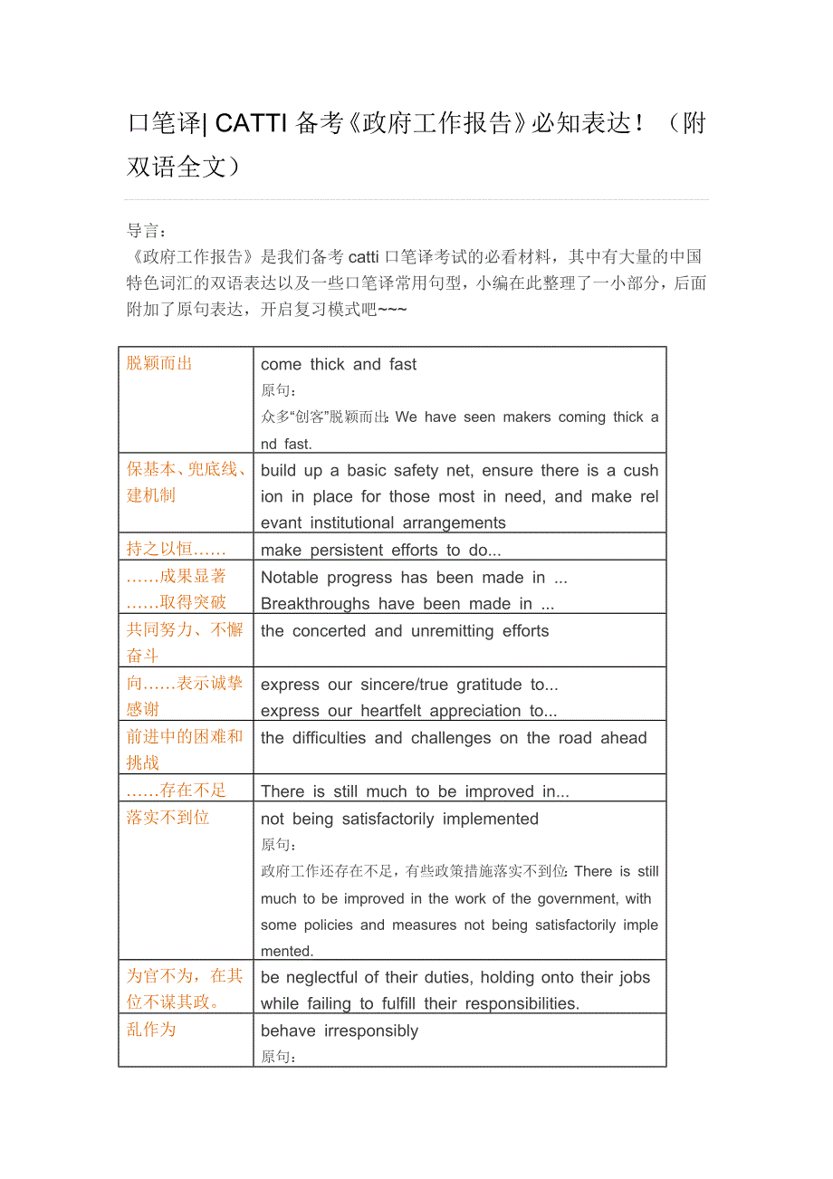 CATTI备考《政府工作报告》必知表达_第1页