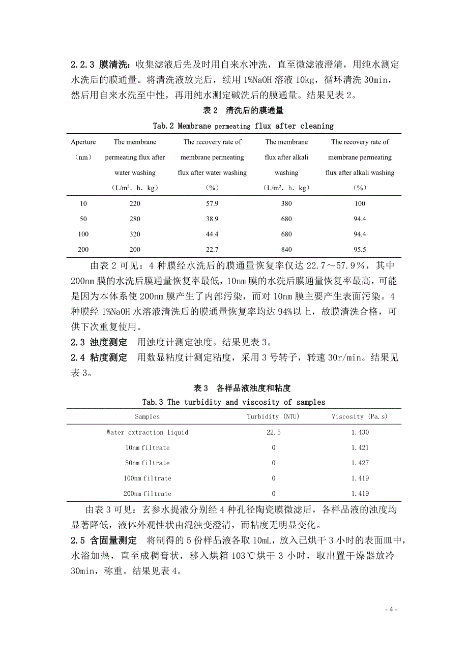 玄参水提液陶瓷膜精制工艺初步研究_第4页