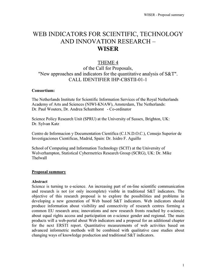 WEB INDICATORS FOR SCIENTIFIC, TECHNOLOGY AND INNOVATION RESEARCH –