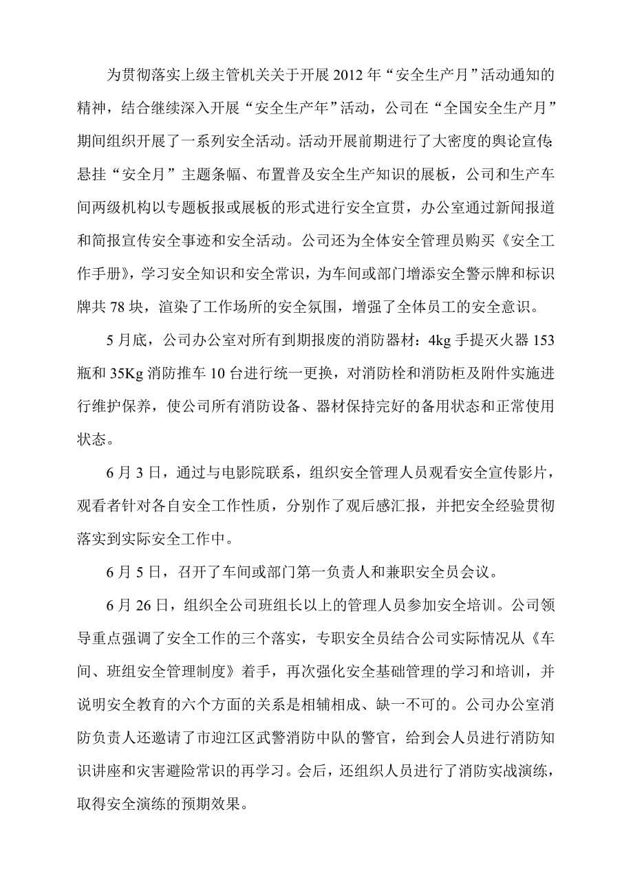 安庆南风2012年安全工作总结与2013年工作计划_第5页