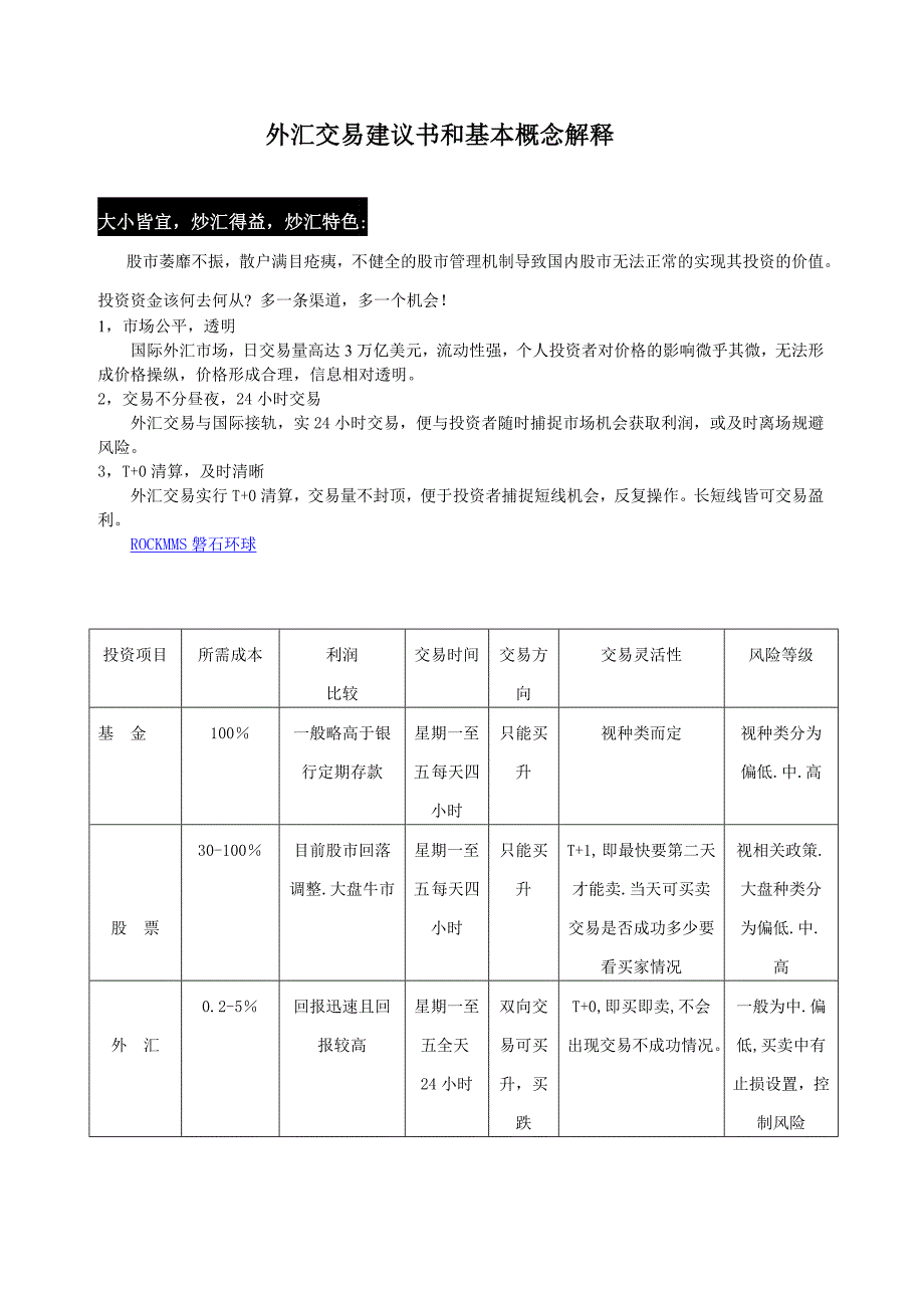 外汇交易建议书和基本概念解释_第1页