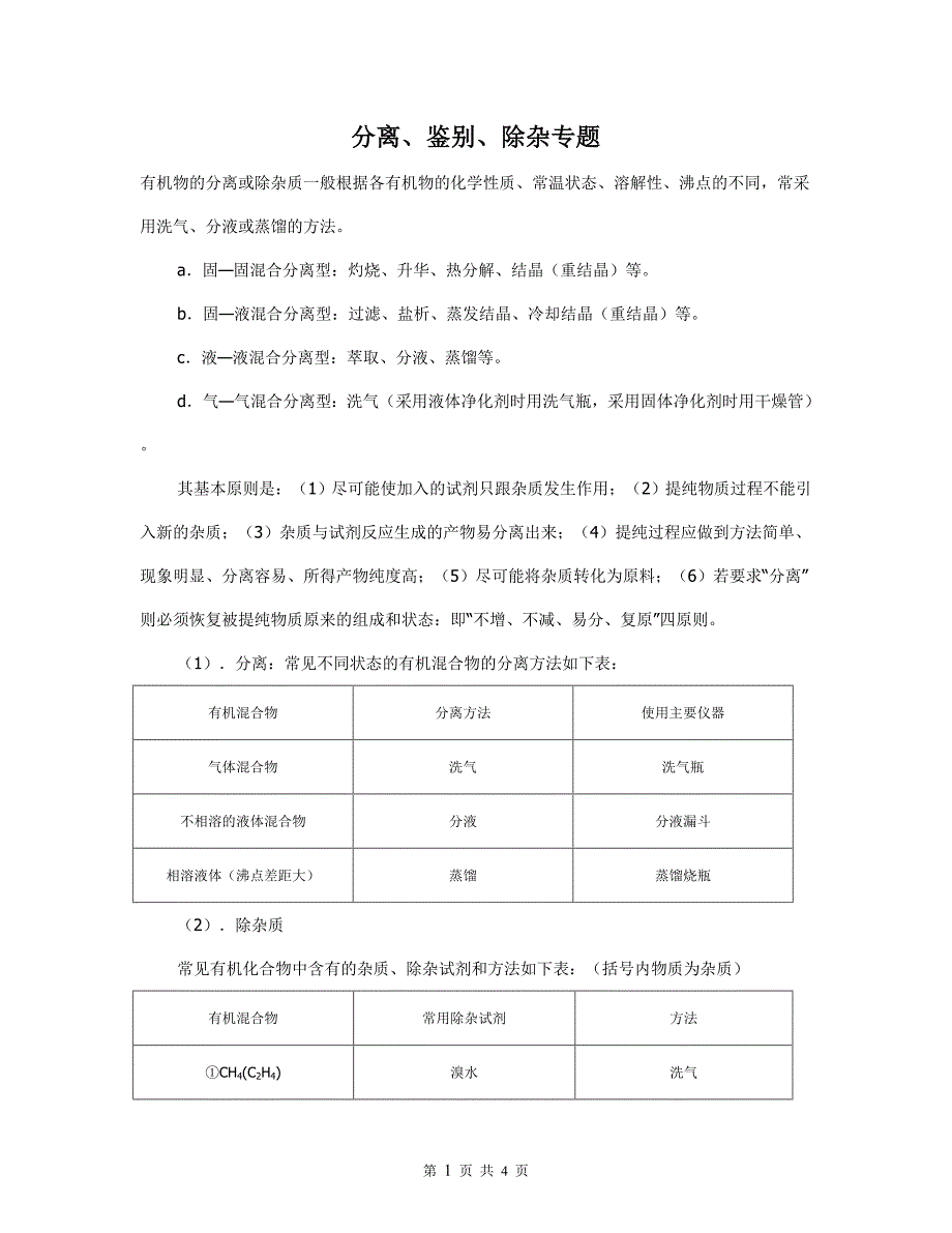 分离、鉴别、除杂专题_第1页