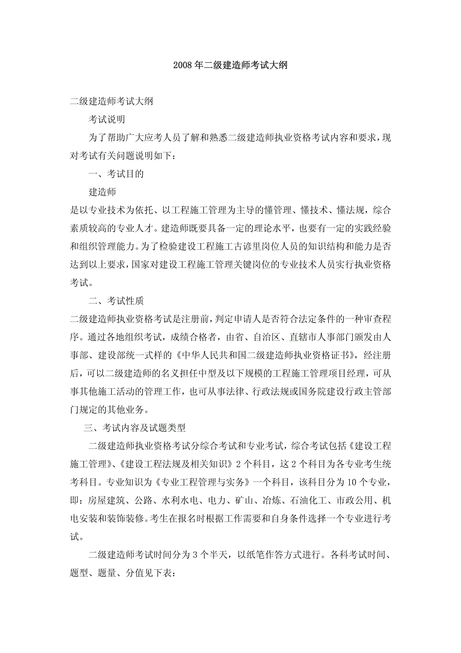 2008年二级建造师考试大纲_第1页