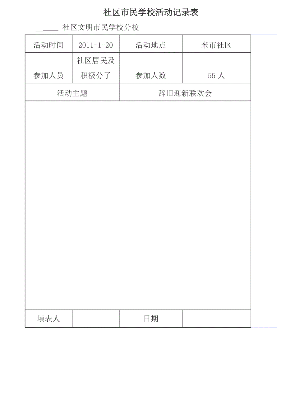 四公司社区市民学校活动记录表_第1页