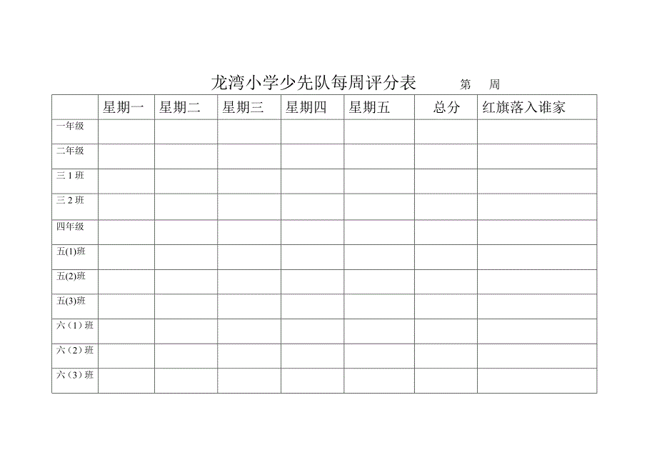 龙湾小学少先队每周评分表_第1页