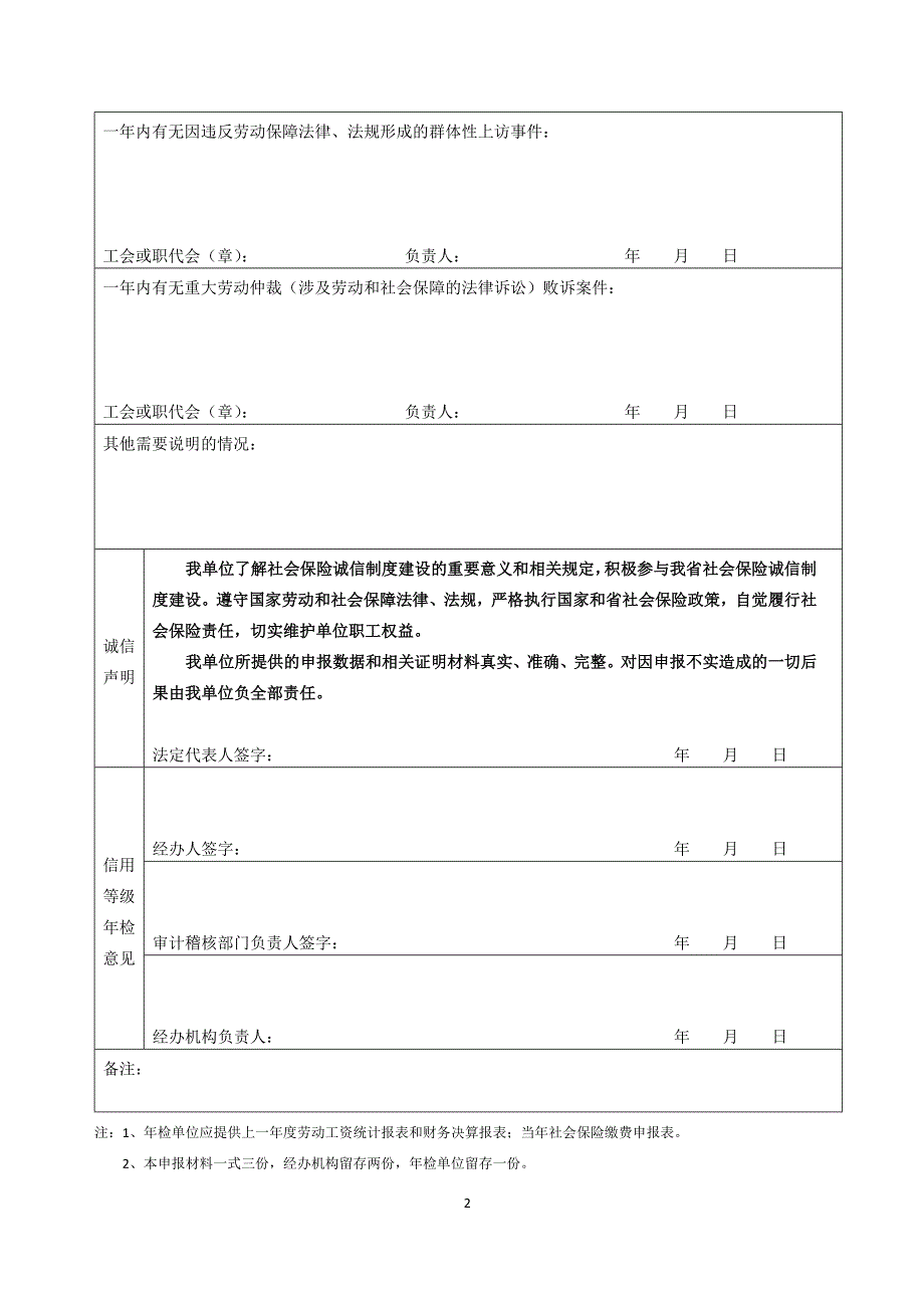 山西省社会保险诚信单位信用等级年检表_第2页