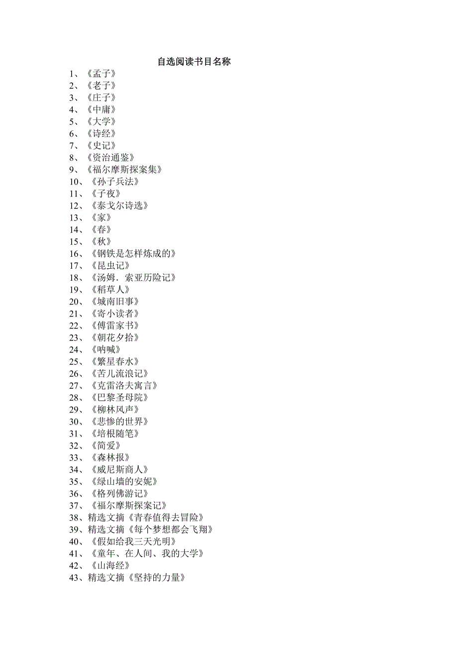 自选阅读书目名称单_第1页