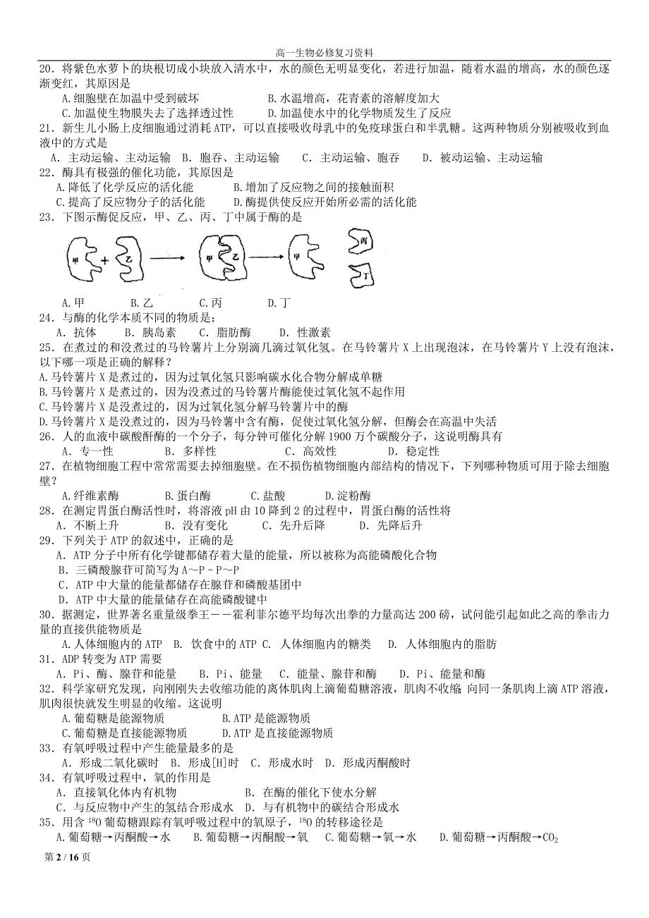 高一生物期末专项训练_第2页