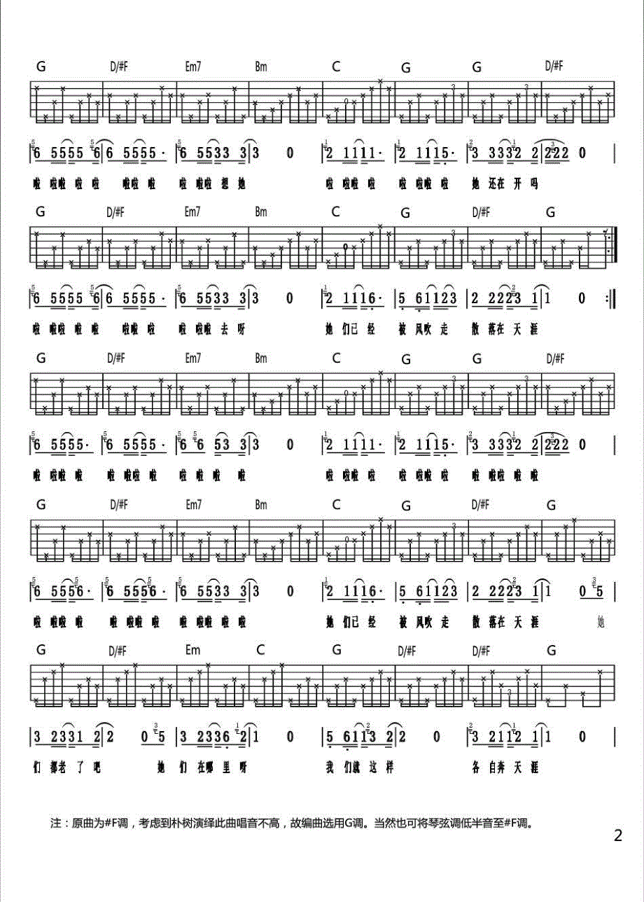 朴树《那些花儿》原版吉他谱_第2页
