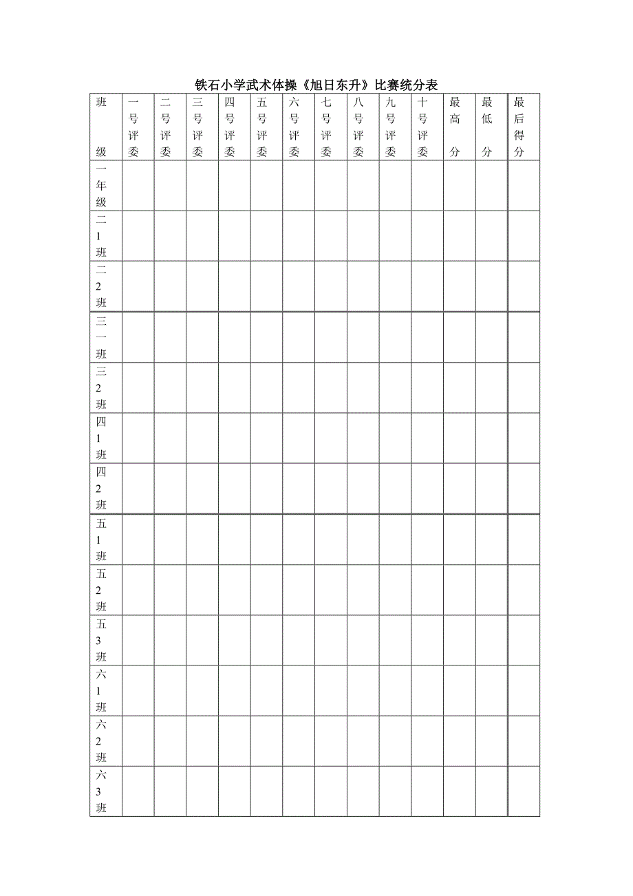 铁石小学武术体操评分表_第1页