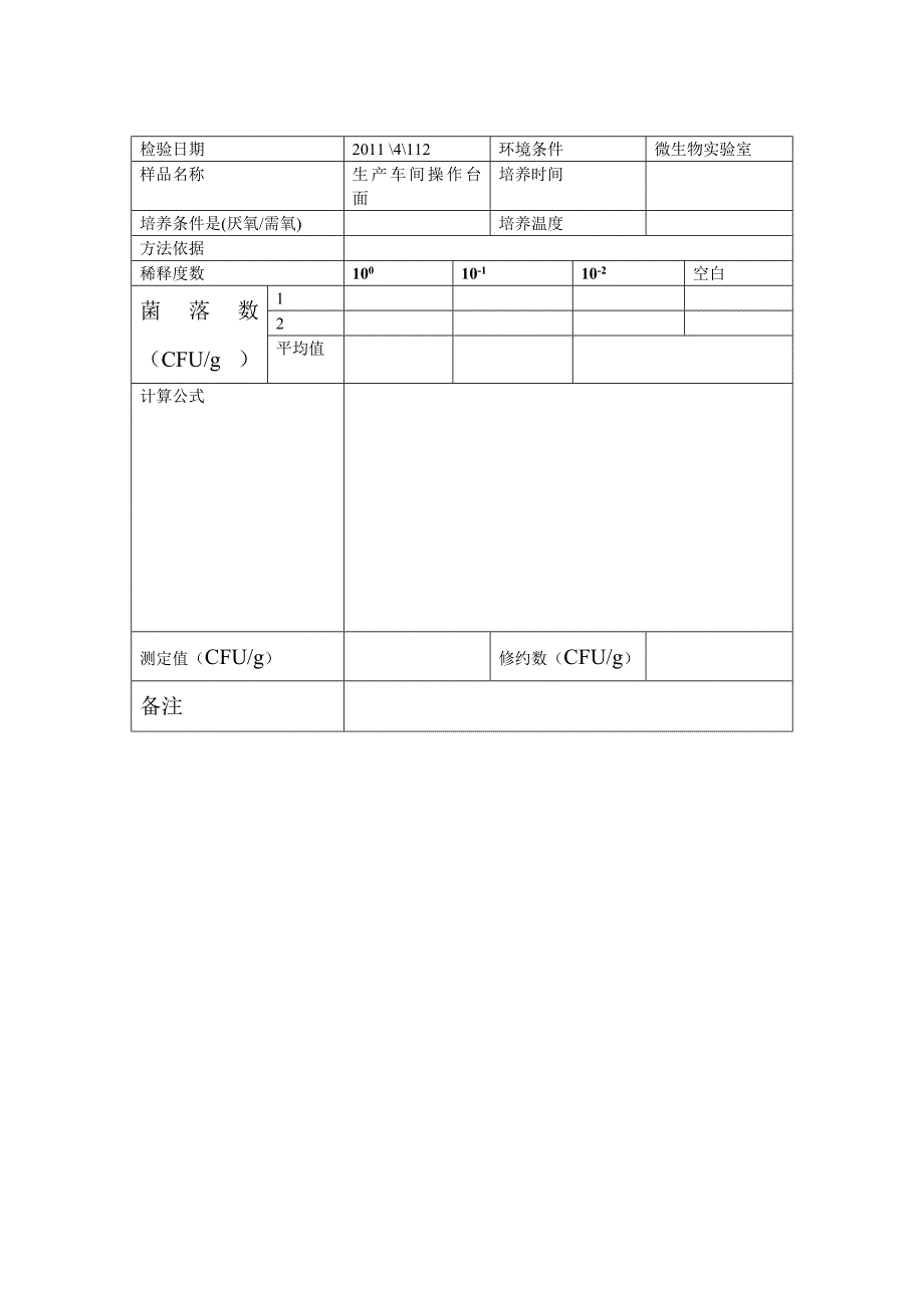 微生物原始记录表_第1页