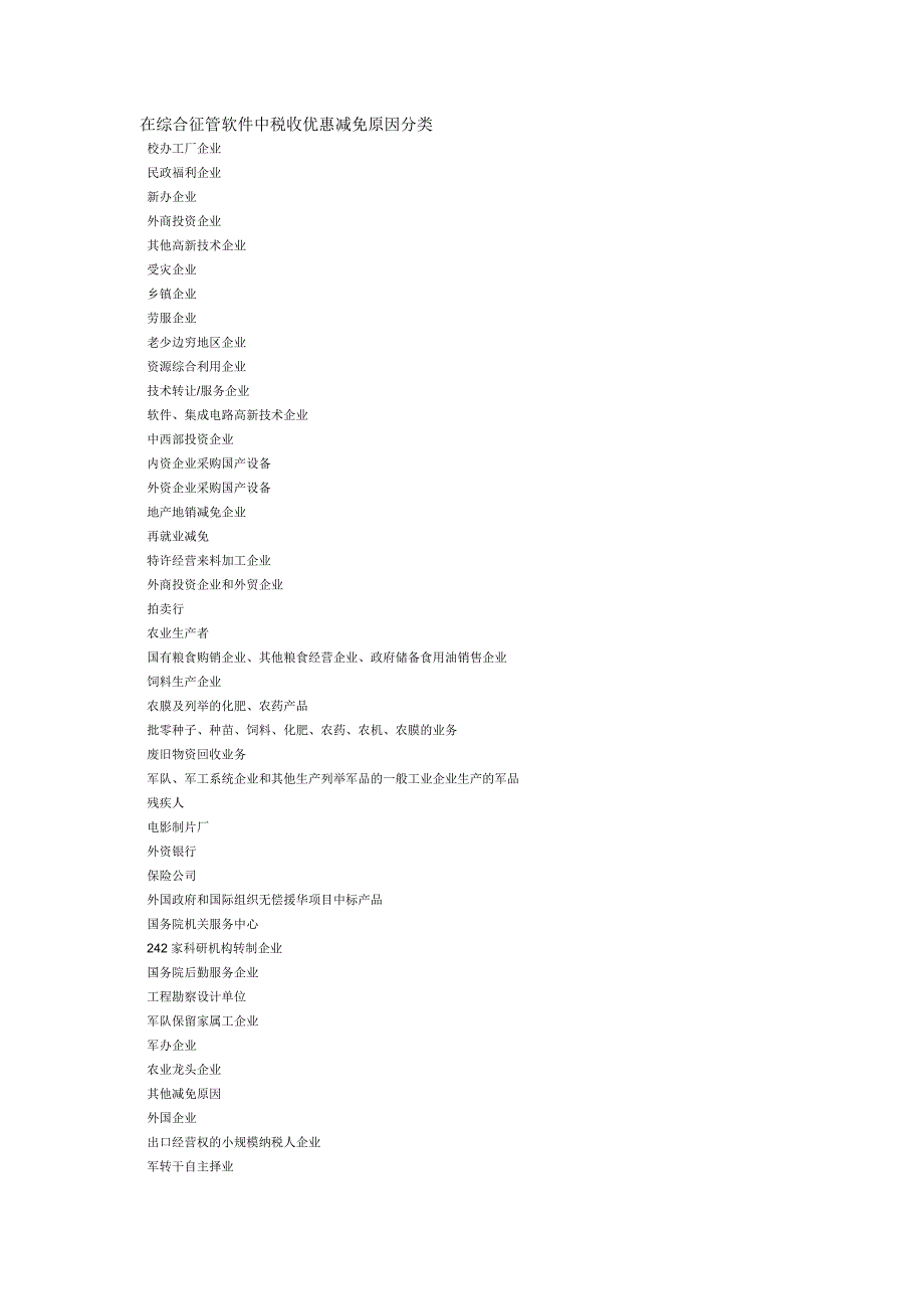 在综合征管软件中税收优惠减免原因分类_第1页
