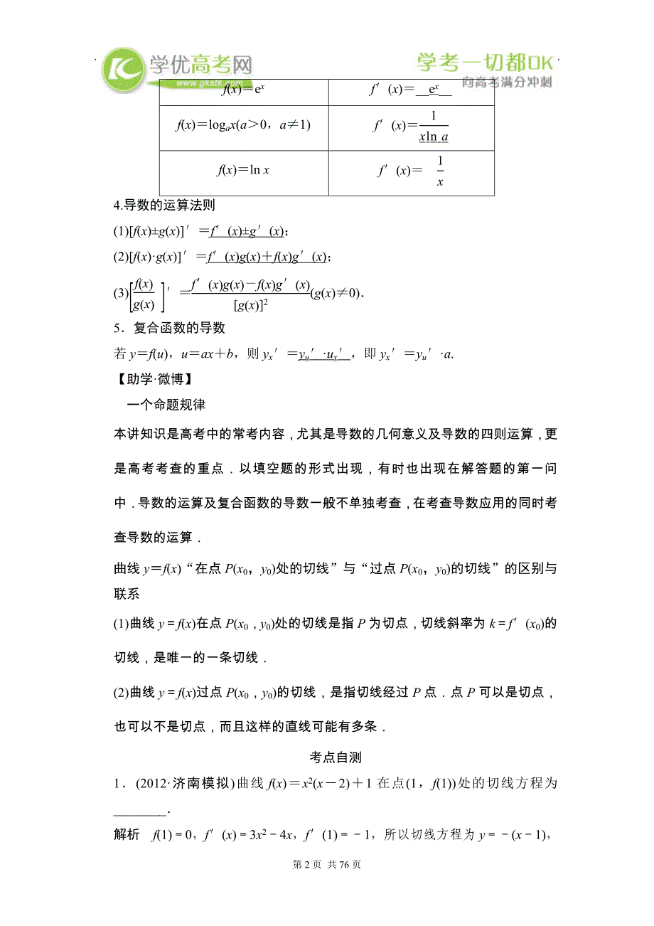 2014年高考总复习数学理第三章导数及其应用_第2页