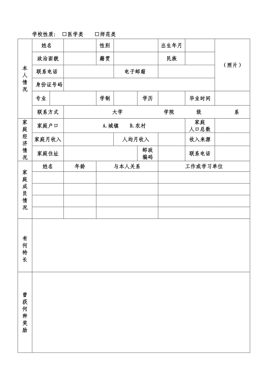 陕西省承办大学生从医从教助学金申报表_第3页