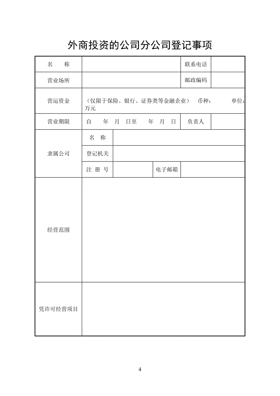 外商投资的公司分公司设立申请书_第4页